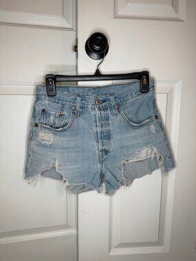 Levi's 501 Light Wash Distressed Cut Off Denim Jean Shorts Women 25 Button Fly